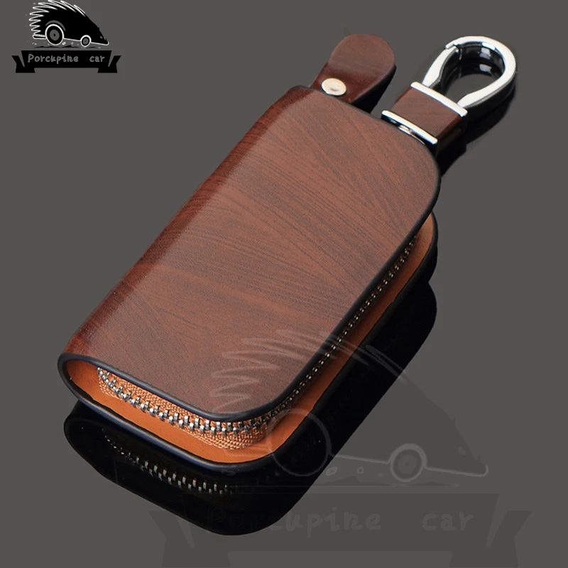 Car Key Signal Blocker - Ahşap tahıl Deri Araba Anahtarlık katlanır